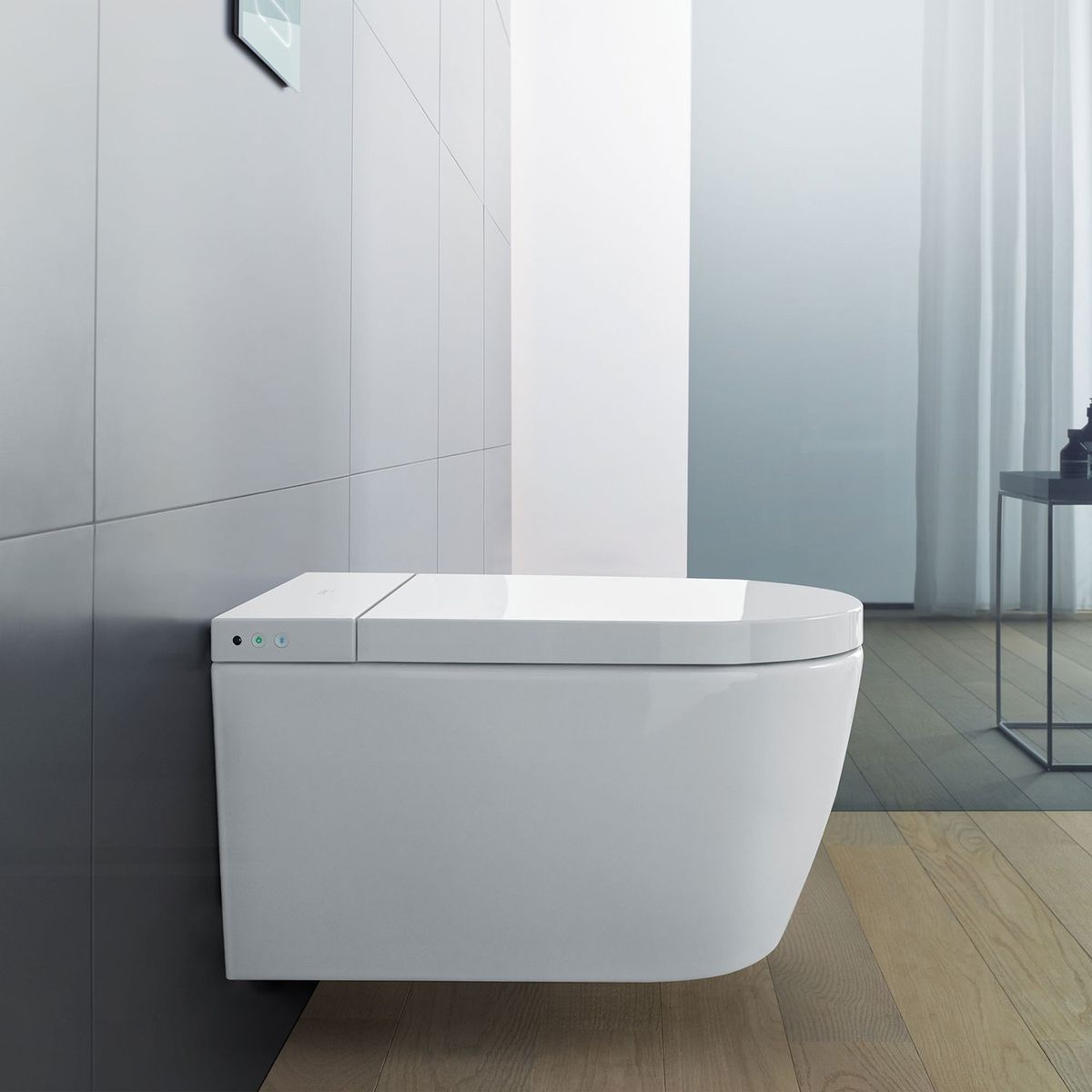 Komplektas: klozetas Duravit SensoWash® Starck f Plus Compact ir rėmas Duravit DuraSystem su baltu mygtuku, WD7014001000