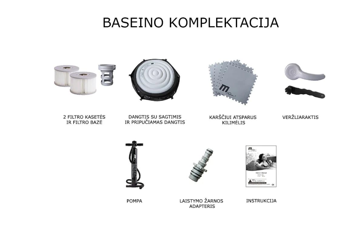 Pripučiamas SPA baseinas MONO 8, šildomas, su ozonatoriumi, komplekte su dangčiu ir pagrindu