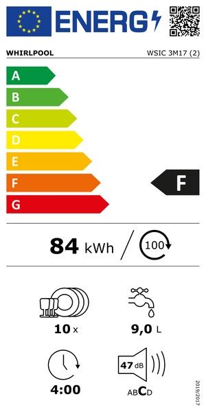 Įmontuojama indaplovė Whirlpool WSIC 3M17