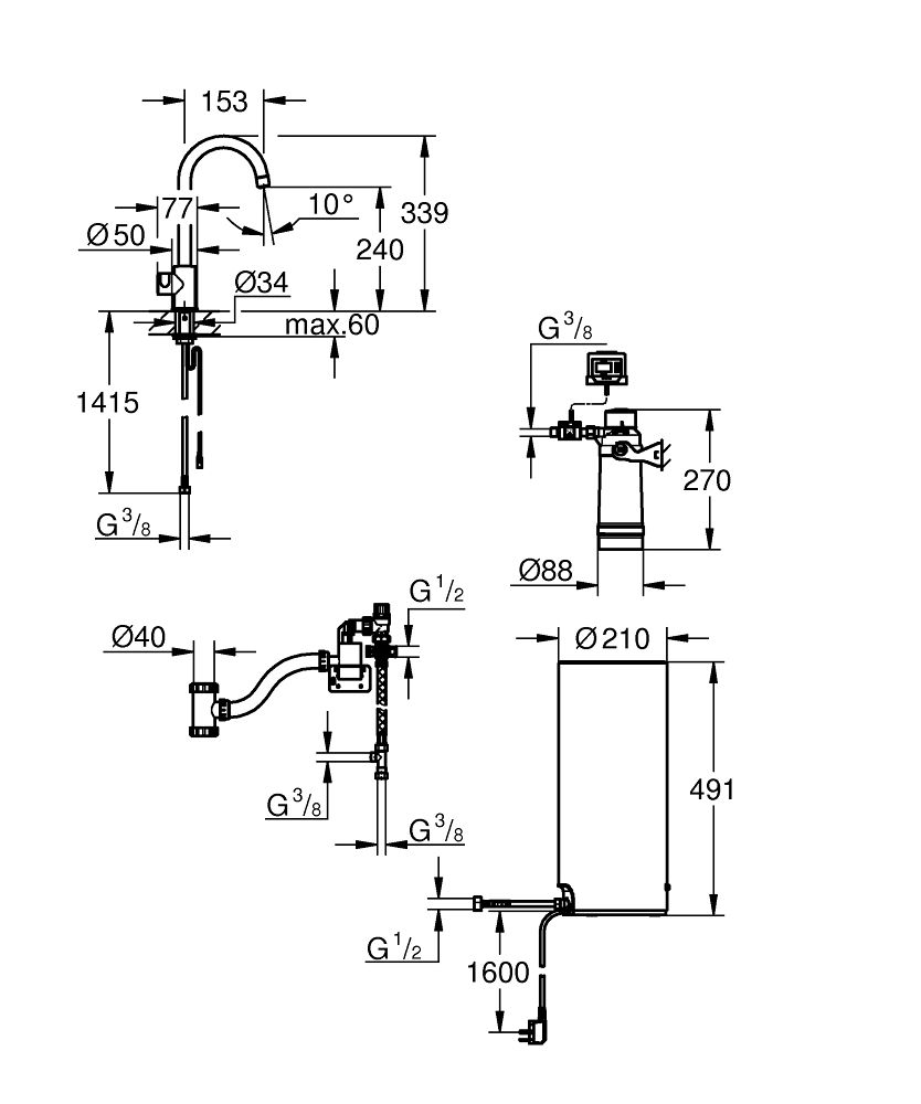 Maišytuvas ir L dydžio boileris Grohe Red Mono, 30080001