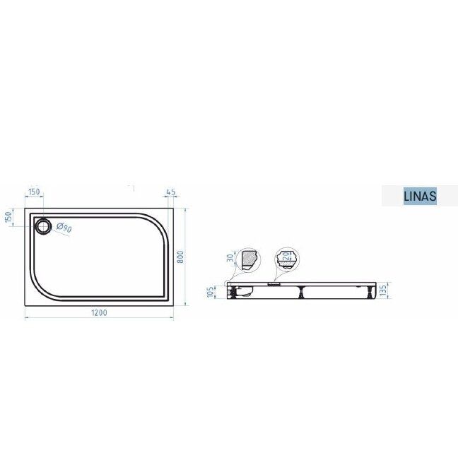 Dušo padėklas Brasta Glass Linas 120 cm