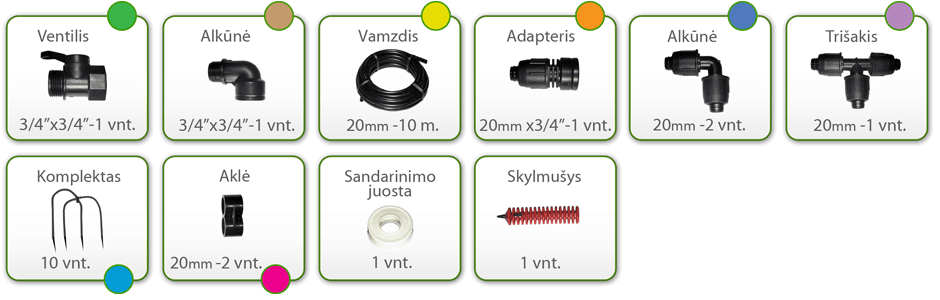 Šiltnamio laistymo sistema KETURKOJIS vandentiekiui 10/15m. 6m. (18 m²)