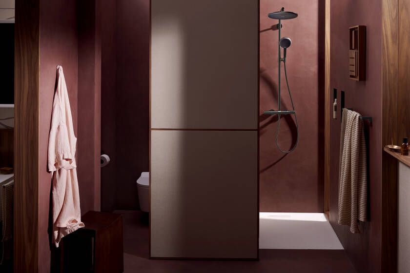 Termostatinė dušo sistema Hansgrohe Raindance Alive S Puro 300 1jet EcoSmart su Ecostat Element, šlifuotas juodas chromas, 24593340