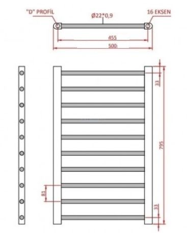 Elektrinis rankšluosčių džiovintuvas WOBBEE Elegance 50x80 cm su tenu 300 W su laidu į rozetę, kairėje, juodas matinis