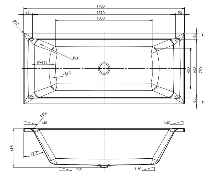 Akrilinė vonia RIHO Model C 170x75 cm Akrilinė vonia RIHO Model C 170x75 cm