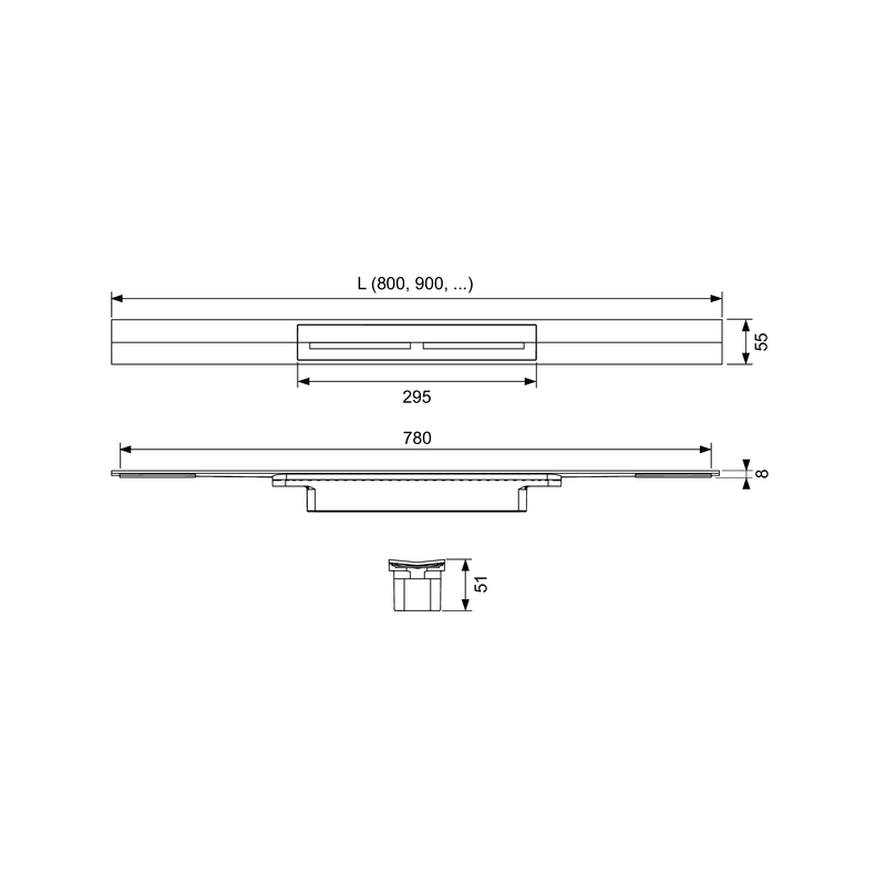 Tece drainprofile juodos matinės dušo profilio grotelės 800 mm, 670821
