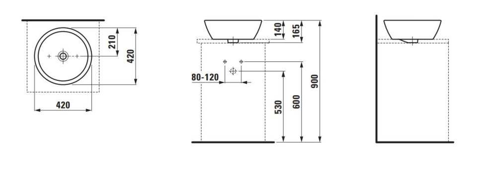 Praustuvas-dubuo Laufen PRO 42 cm, be angos maišytuvui, baltas H8129620001091