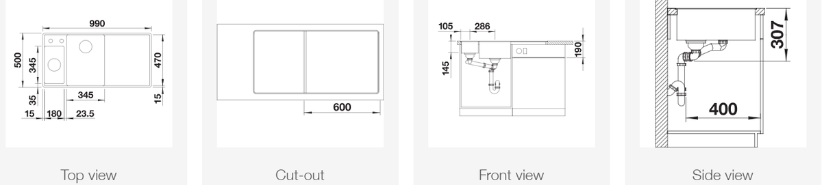 Silgranitinė plautuvė BLANCO AXIA III 6 S-F LI SILG PDUR Juoda Z.GL InFino M.AF