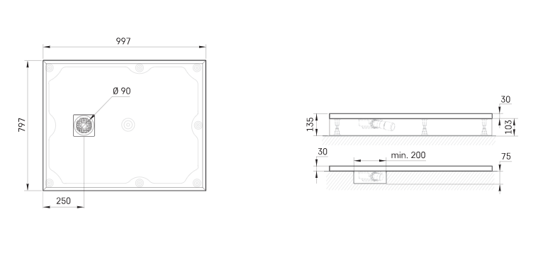 Dušo padėklas LETTERA 80×100 cm komplektas Dušo padėklas LETTERA 80×100 cm komplektas
