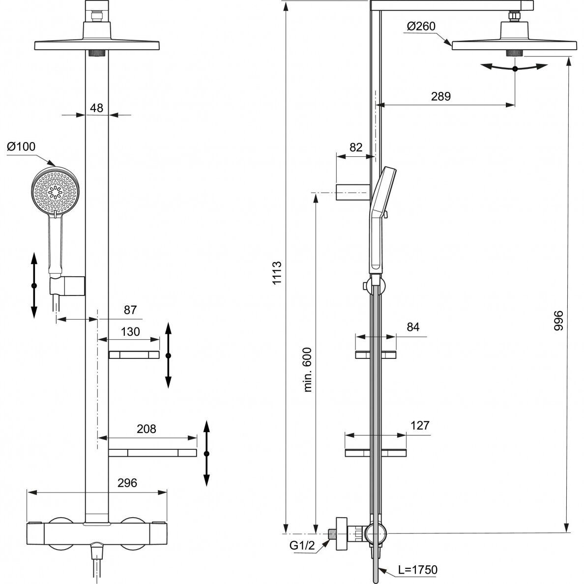 Termostatinė dušo sistema Ideal Standard ALU+, sidabro, BD583SI