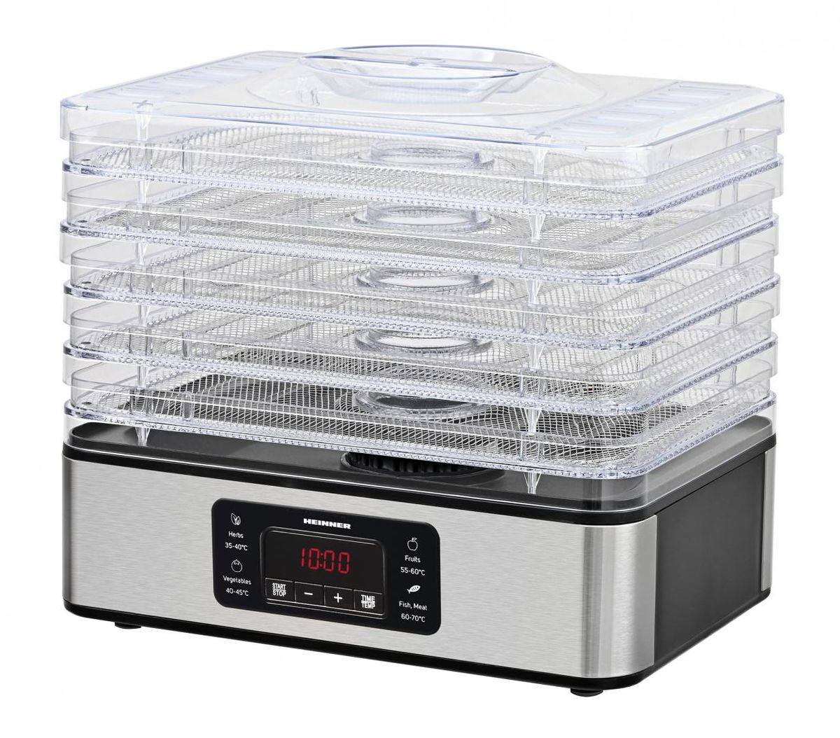 Vaisių ir daržovių džiovintuvas 200–400 W, 8,55 l HFD-K400SS HEINNER Vaisių ir daržovių džiovintuvas 200–400 W, 8,55 l HFD-K400SS HEINNER