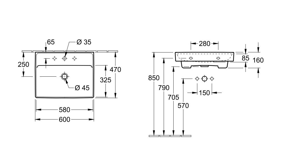 Praustuvas COLLARO 60x47 cm, baltas 4A336001