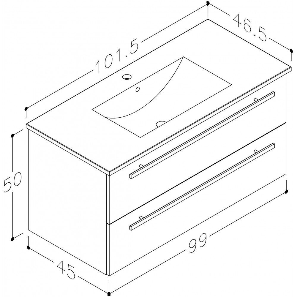 Vonios spintelė su praustuvu Serena 100 cm, balta blizgi 14113711