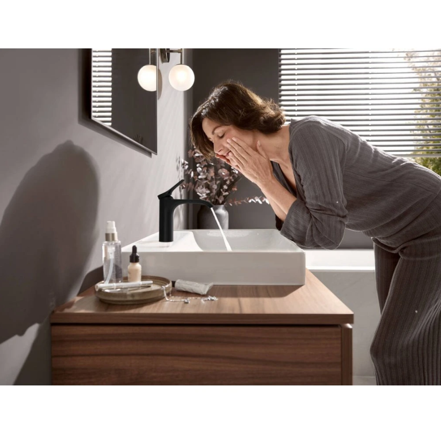 Maišytuvas praustuvui Hansgrohe Vivenis 80 su dugno vožtuvu, matinis juodas, 75010670