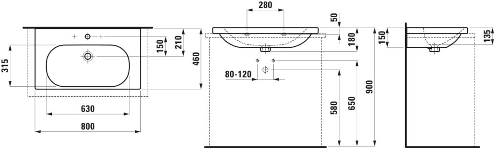 Praustuvas Laufen LUA 80x46, baltas H8160870001041