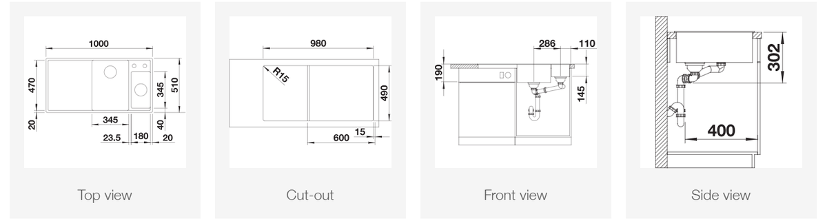 Silgranitinė plautuvė BLANCO AXIA III 6 S RE SILG Balta Z.ES InFino M.AF