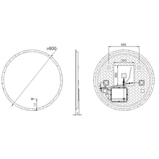 Apvalus vonios veidrodis Madrid 80 su LED apšvietimu, M3051TDCAB