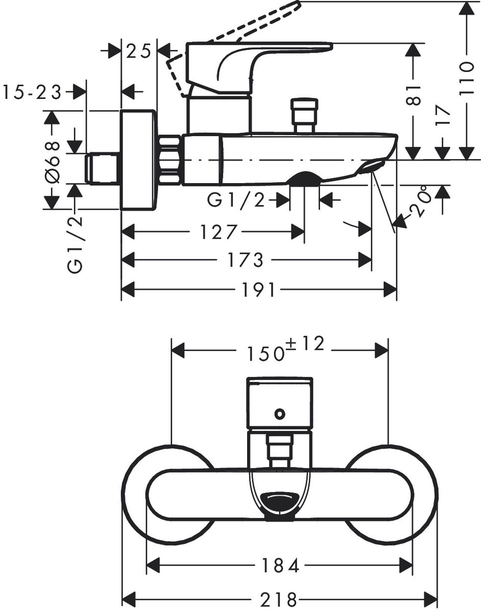 Vonios maišytuvas HANSGROHE Rebris S, matinis juodas, 72440670 Vonios maišytuvas HANSGROHE Rebris S, matinis juodas, 72440670