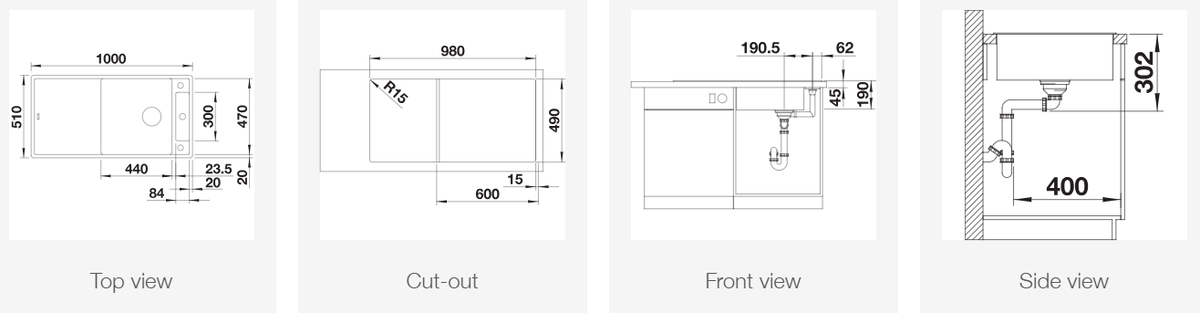 Silgranitinė plautuvė BLANCO AXIA III XL 6 S SILG PDUR Juoda Z.GL InFino M.AF