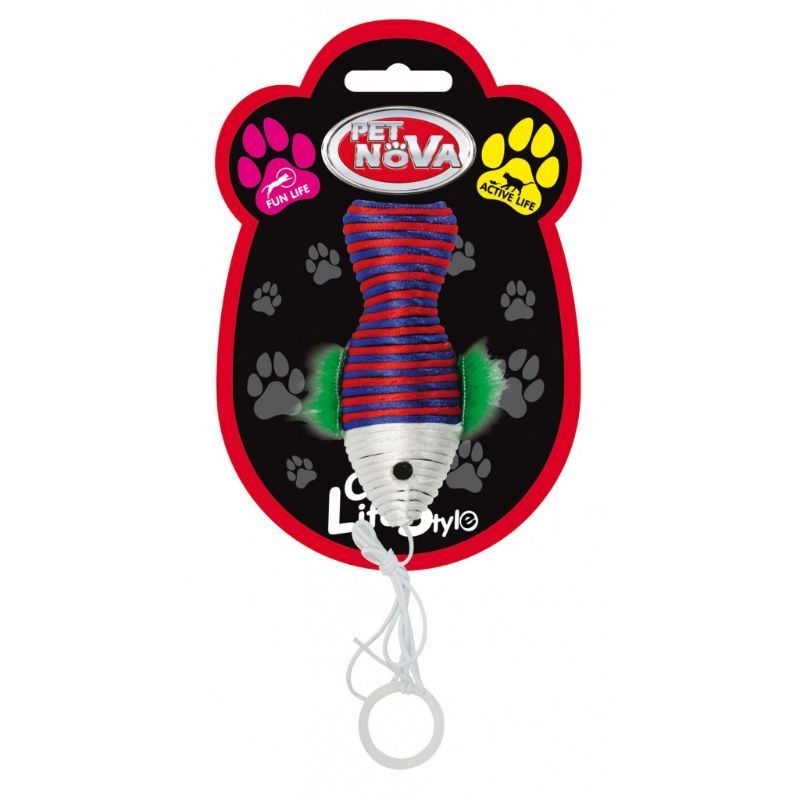 PET NOVA Fish žaislas katei su virvele 10x4cm 3vnt, CAT-FISH-P-B-10