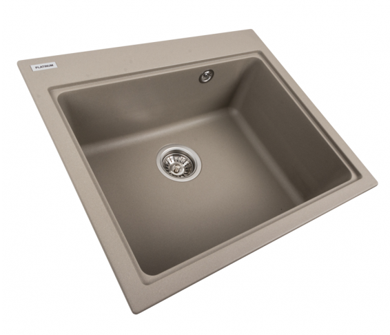 Granitinė plautuvė, kreminės spalvos, Platinum Vesta 5852, 580x518 mm, su sifonu komplekte
