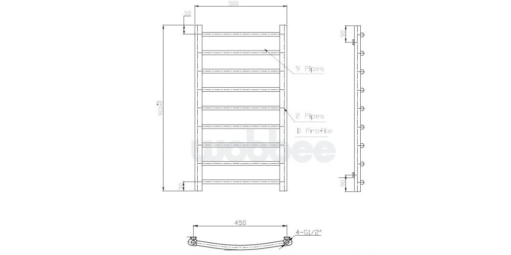 Elektrinis rankšluosčių džiovintuvas Wobbee Brymbo 50x90 cm, dešininis, braižyto aukso
