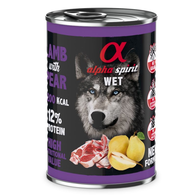ALPHA SPIRIT WET konservas su ėriena ir kriaušėmis 400g 6vnt, A4000511