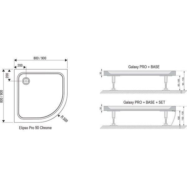 Dušo padėklas Ravak ELIPSO PRO–90 chrome, baltas XA247701010