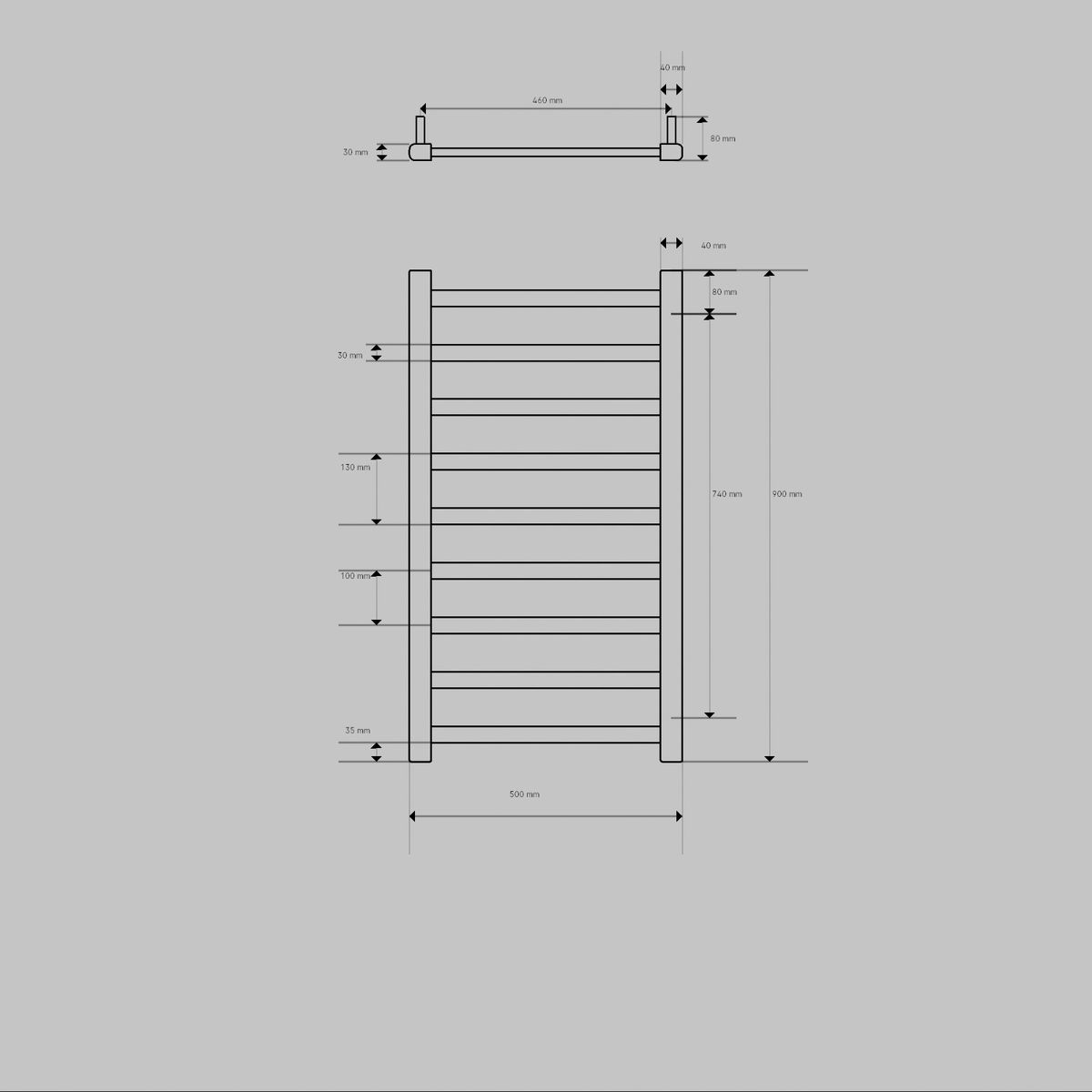 Rankšluosčių džiovintuvas Očenašek BNP 50x90 cm, RAL7038, pilka Rankšluosčių džiovintuvas Očenašek BNP 50x90 cm, RAL7038, pilka