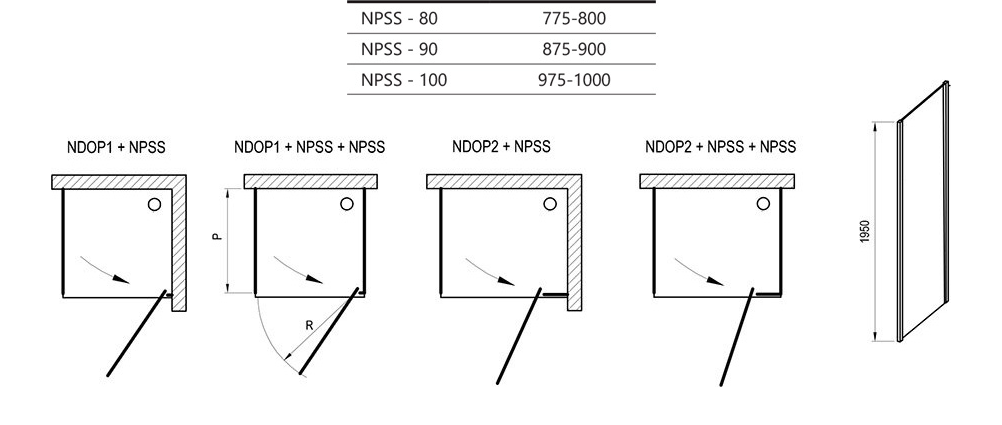 Dušo sienelė stacionari Ravak Nexty NPSS-80, baltas+skaidrus stiklas 90O40100Z1