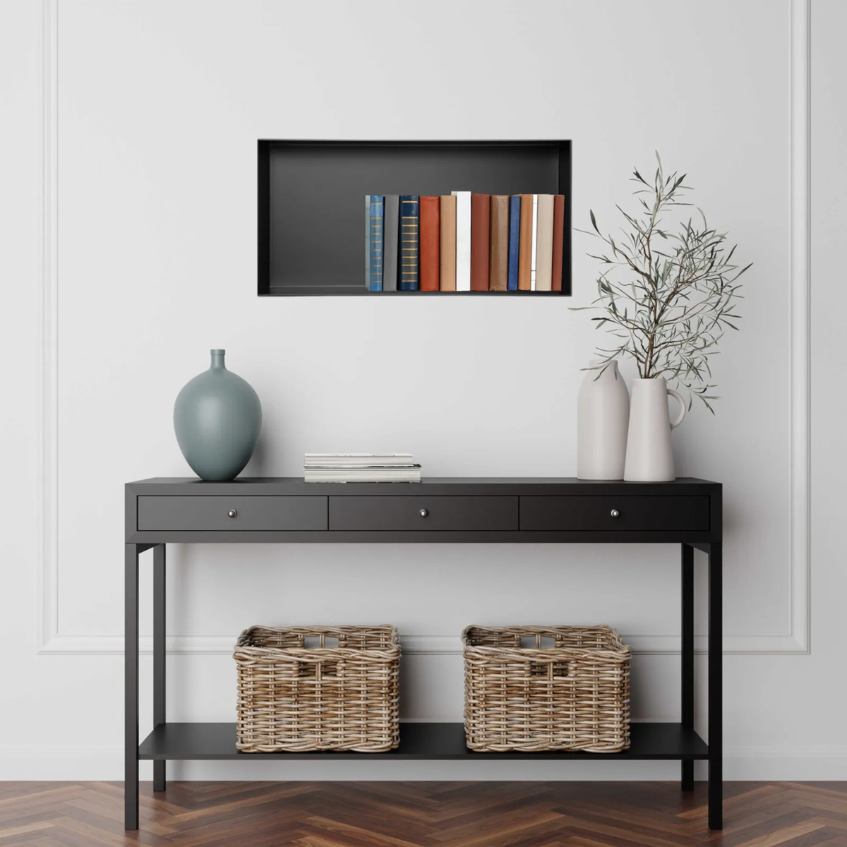 Įleidžiama berėmė sieninė lentyna Balneo Wall Box NO RIM, juoda matinė, 60x30x7 cm, OB-BL3-NR