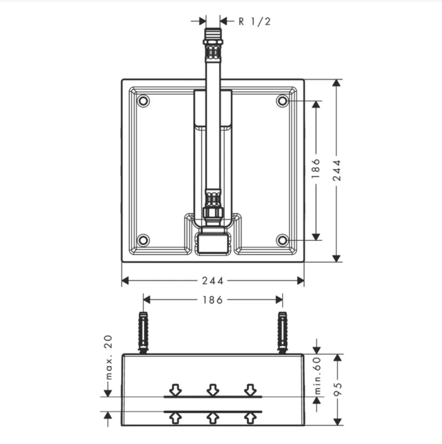 Potinkinė dalis dušo galvai RAINDANCE 26x26 cm Air 1jet, 26471180
