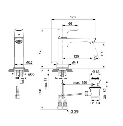 Maišytuvas praustuvui Ideal Standard Connect Air Grande, silver