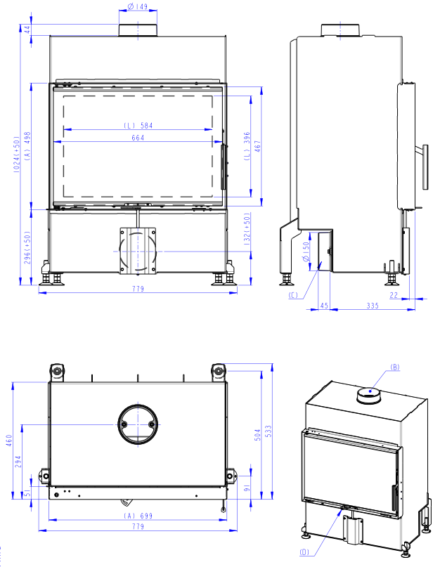 Plieninis židinio ugniakuras Romotop HEAT H4Z 06, 70.50, juoda pakura IGN Plieninis židinio ugniakuras Romotop HEAT H4Z 06, 70.50, juoda pakura IGN