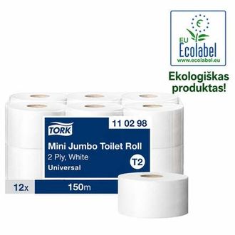 Tualetinis popierius rulonais Tork Universal Mini Jumbo T2, 2sl. Rulonai,110298