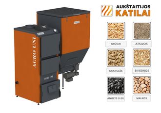 Granulinis katilas 15 kW, komplekte su 15 KW "Zenono" degikliu, 400 l bunkeriu