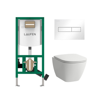 Komplektas: rėmas Laufen INEOLINK su balta plokštele ir unitazas Laufen Lua Rimless