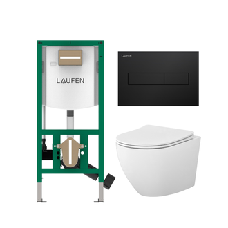 Komplektas: rėmas Laufen INEOLINK su juoda matine plokštele ir unitazas CERSANIT DESSE Vortex