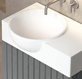 Xonyx akmens masės praustuvas su stalviršiu NU40L, dubuo kairėje