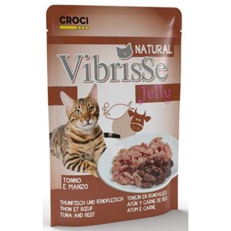 VIBRISSE kons. katėms tunas su jautiena želatinoje 70g 18vnt, C1018989