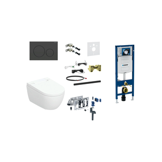 Geberit AquaClean Alba Premium Plus komplektas su Duofix Sigma WC instaliacine sistema, juodas klavišas