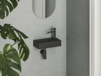 Praustuvas Veda Ravak Wall 40 D Mini, su skyle maišytuvui, matinės juodos, XJXPD240000