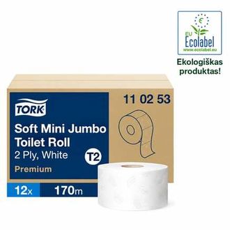 Tualetinis popierius rulonais Tork Premium Mini Jumbo Soft T2, 2sl. Rulonai, 2 sluoksnių, 110253