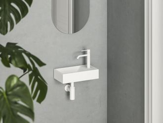 Praustuvas Veda Ravak Wall 40 D Mini, su skyle maišytuvui, baltas matinis, XJXPE240000