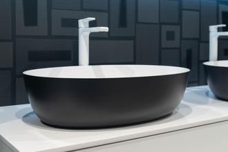 Pastatomas Xonyx™ lieto akmens praustuvas Balteco NEO E 54x38x14 cm, juodai dažyta išore