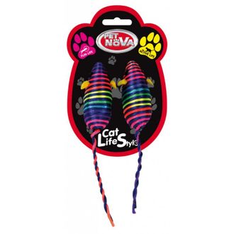 PET NOVA žaislas katėms spalvotos palytės 2x7cm 3pak., MOUSECOLOUR-7