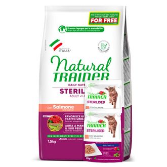 NATURAL TRAINER Cat adult Sterilised salmon su lašiša 1.5kg + 2konsevai