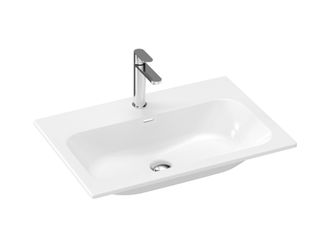 Keraminis praustuvas Ravak Chrome Slim 70, su skyle maišytuvui ir perpildymui, baltas, XJX01170002
