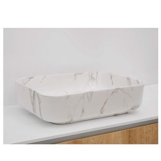 Pastatomas praustuvas Riho Slate 52x39 cm, baltas marmuras