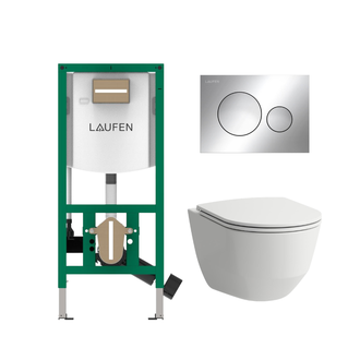 Komplektas: rėmas Laufen INEOLINK su chromine plokštele ir unitazas Laufen Pro New Rimless